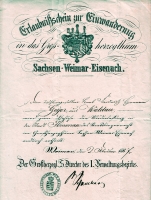 1867 / Einwanderungsschein von Hermann Geyer